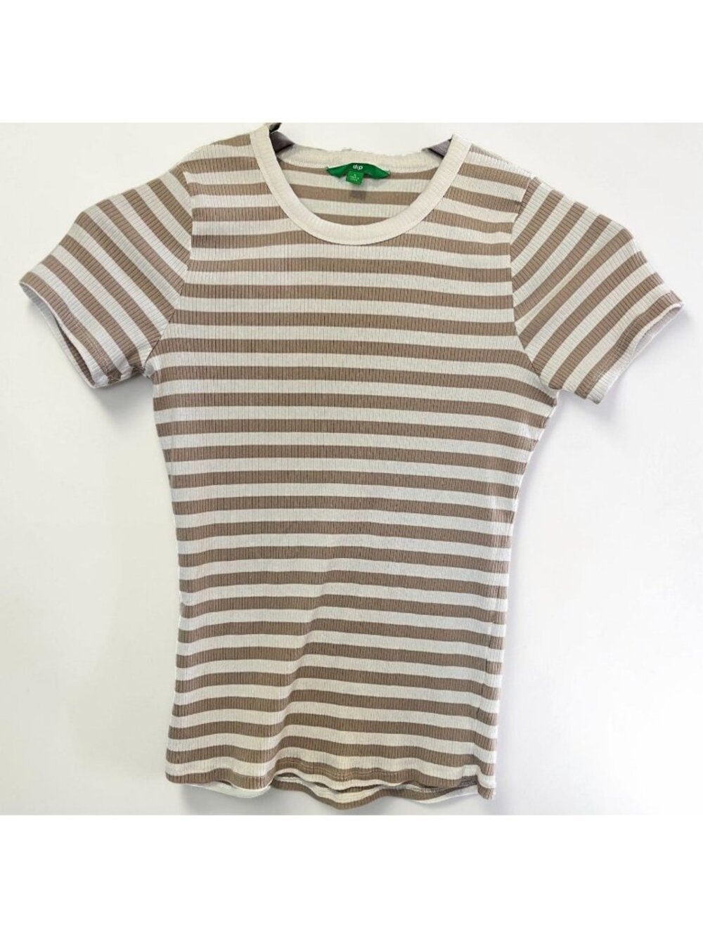 Dip Womens Striped Ribbed T-Shirt Size L Stretch Casual Summer Fun
